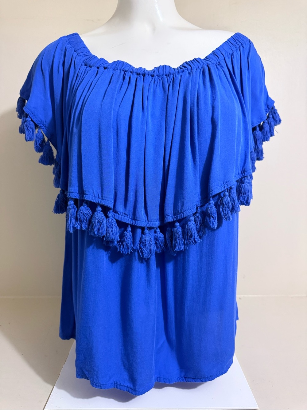 Gianni Bini Royal Blue Off-Shoulder Tassel Tunic